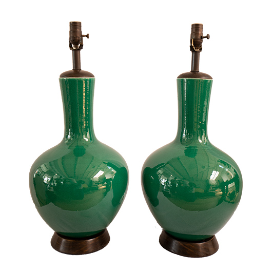 Modern Porcelain Urn lamps with bright Green glaze